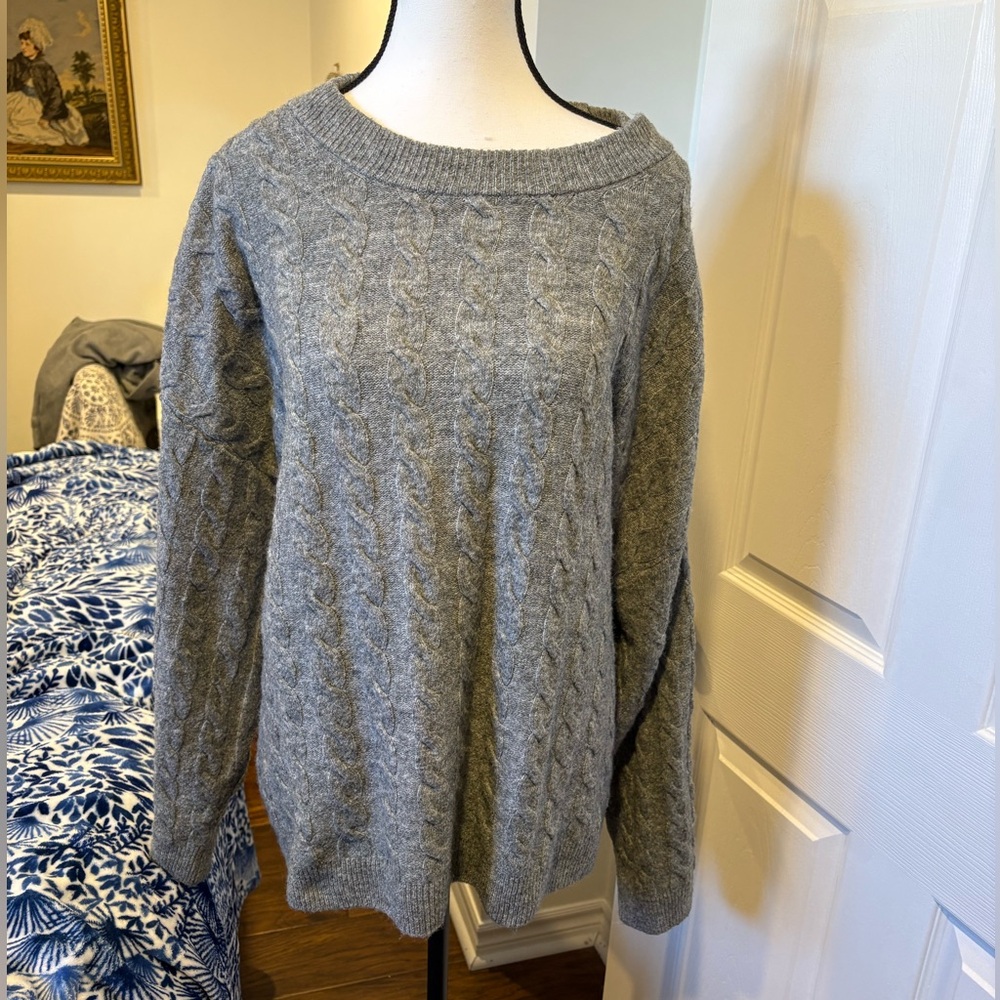 🌷H&M Grey Cable Knit Sweater Oversized Cozy Crewneck Soft Knit Size XL 3/$30